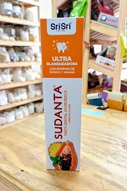 PASTA DENTAL AYUVERDICA SUDANTA ULTRABLANQUEADORA CON ENZIMAS DE PAPAYA Y ANANA x 200gr SIN TACC