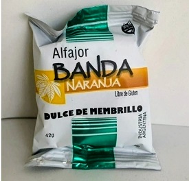 ALFAJOR BANDA NARANJA MEMBRILLO CON BAÑO AZUCARADO X 42 GR SIN TACC