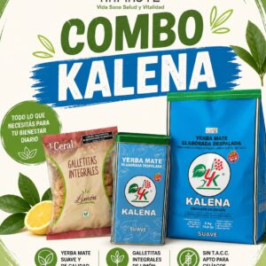 COMBO KALENA- 1 KALENA CANCHADA x 2Kg/ 1 LATA YERBERA KALENA AZUL/ 1 U. GALLETITA INTEGRA